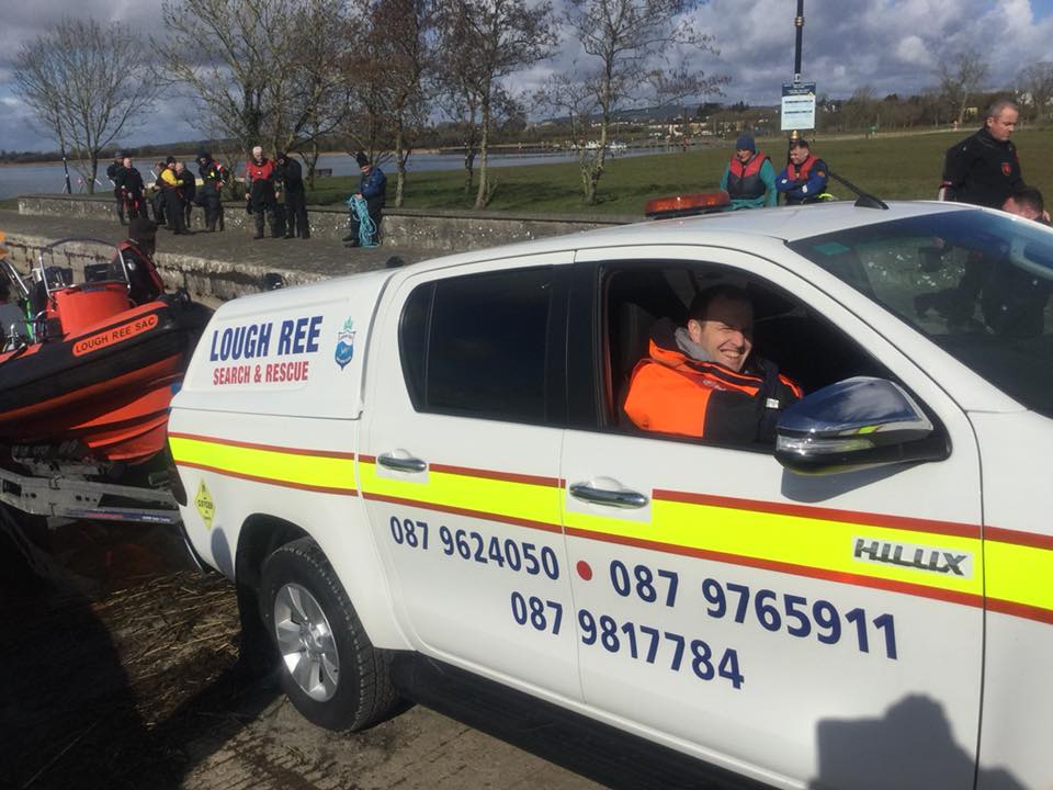 Lough Ree Search and Rescue vehicle beside the boat