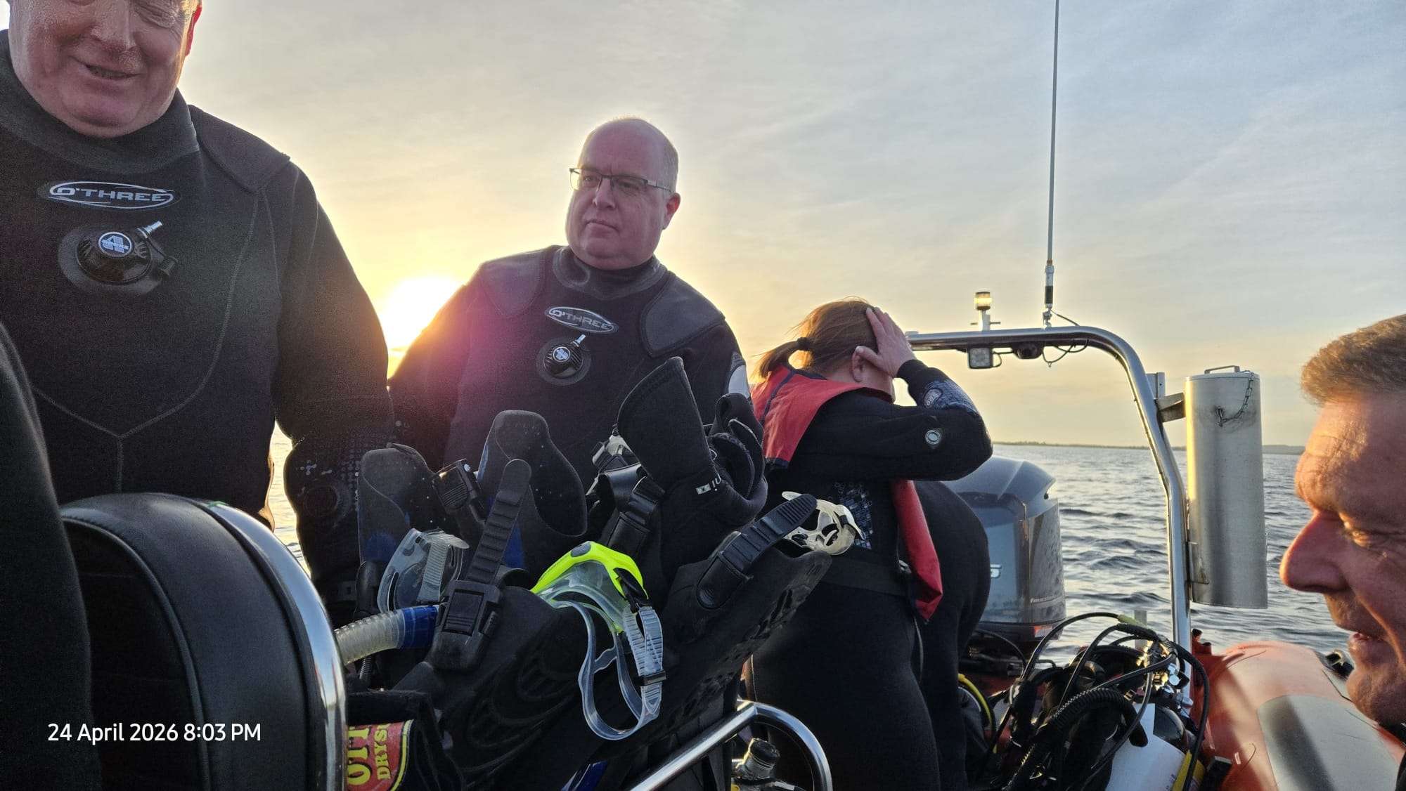 Lough Ree Sub Aqua Club members on the boat at dusk